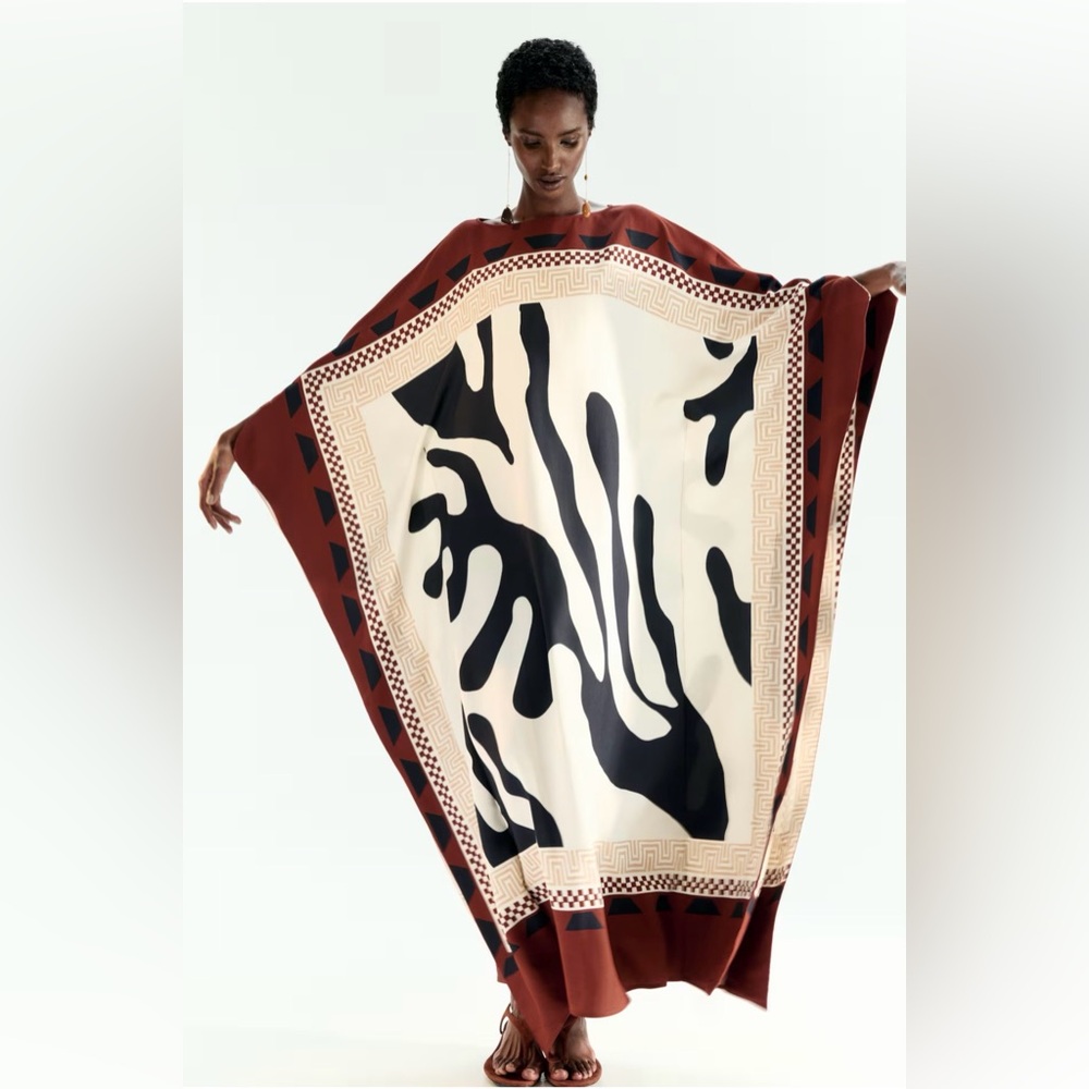 Viral H&M Limited Edition Printed Kaftan Dress (Rust red/Patterned)Sz Medium NWT